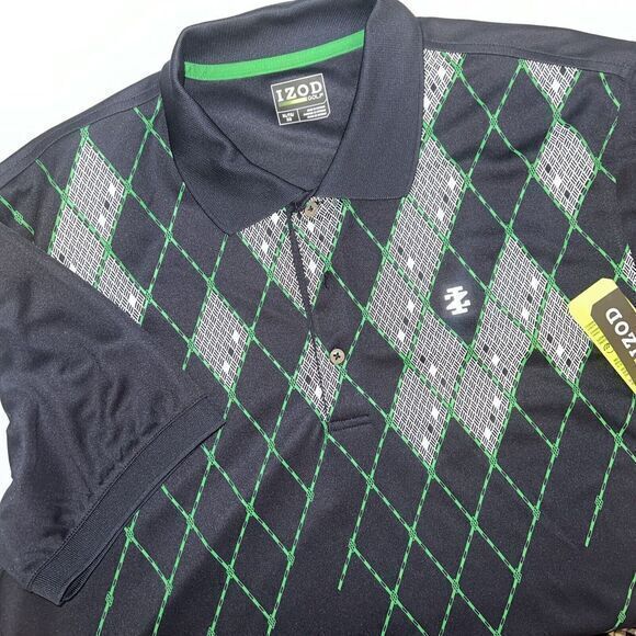 Izod Golf Navy Midnight‎ Blue Argyle Print UPF-15 Polo Shirt Size XL-NWT - Picture 1 of 8